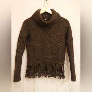 'Marc Cain' Virgin Wool Blend Knit Tassle Turtle Neck Womens Sweater